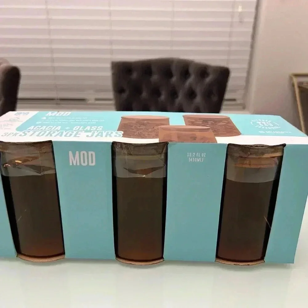 Mod Acacia + Glass Set of 3 Jars